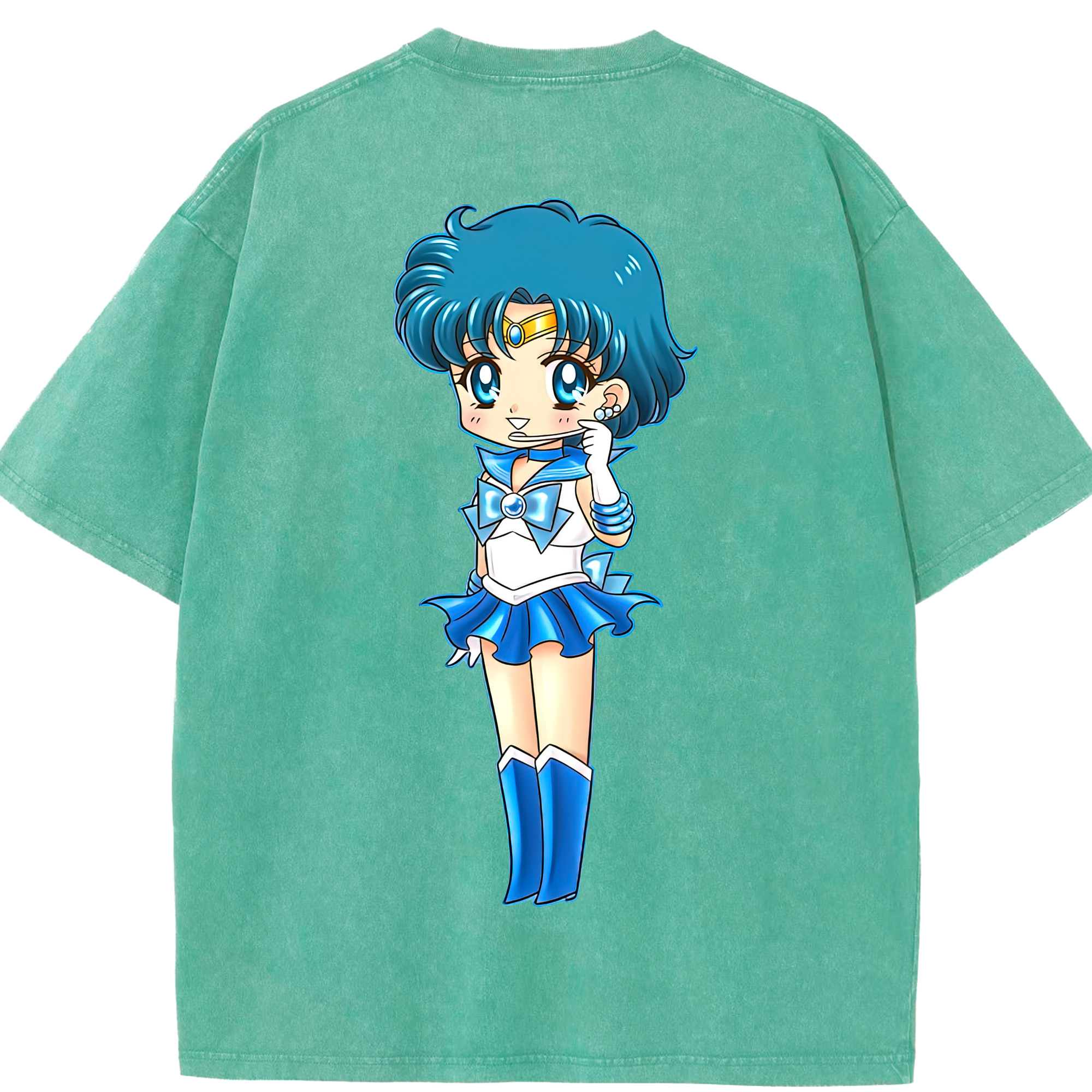 （画像用） 美少女戦士セーラームーン 水野 亜美 みずの あみ Sailor Moon Mizuno Ami 綿100% ヴィンテージ風 半袖Tシャツ（背面プリント）